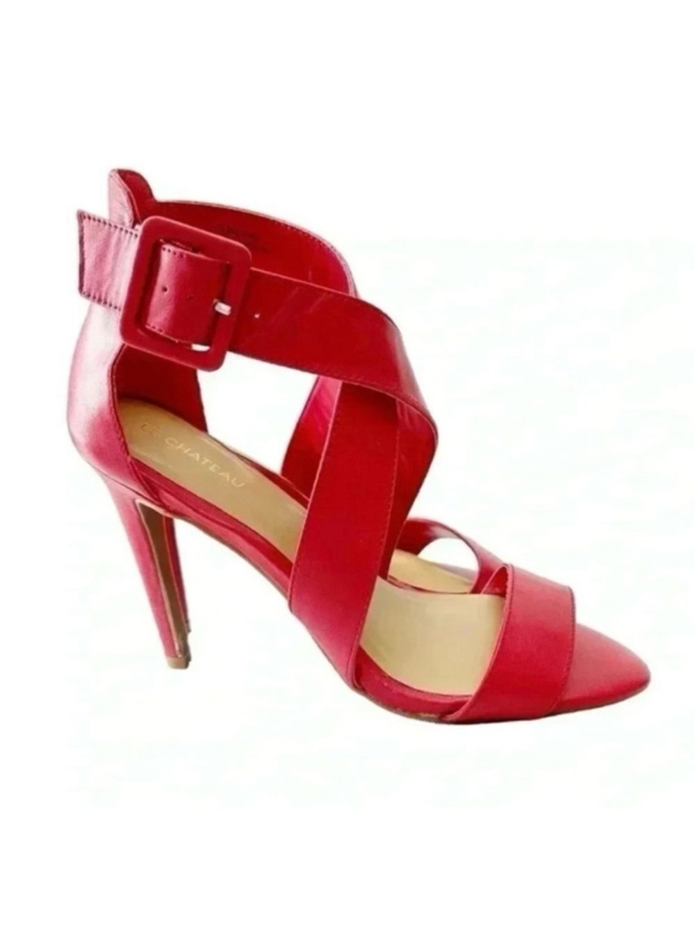 Le Chateau Strappy Leather Sandals High Heel Stilettos Red Size 7.5